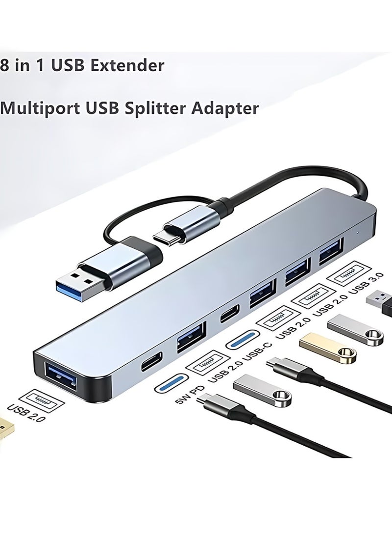 CLAVON محور USB C موزع USB، 8 في 1 موسع USB، محول موزع USB متعدد المنافذ، محطة توسيع، محور USB، منافذ نقل البيانات، منفذ شحن لجهاز iPad Pro/الكمبيوتر المحمول/الهواتف - Image 2